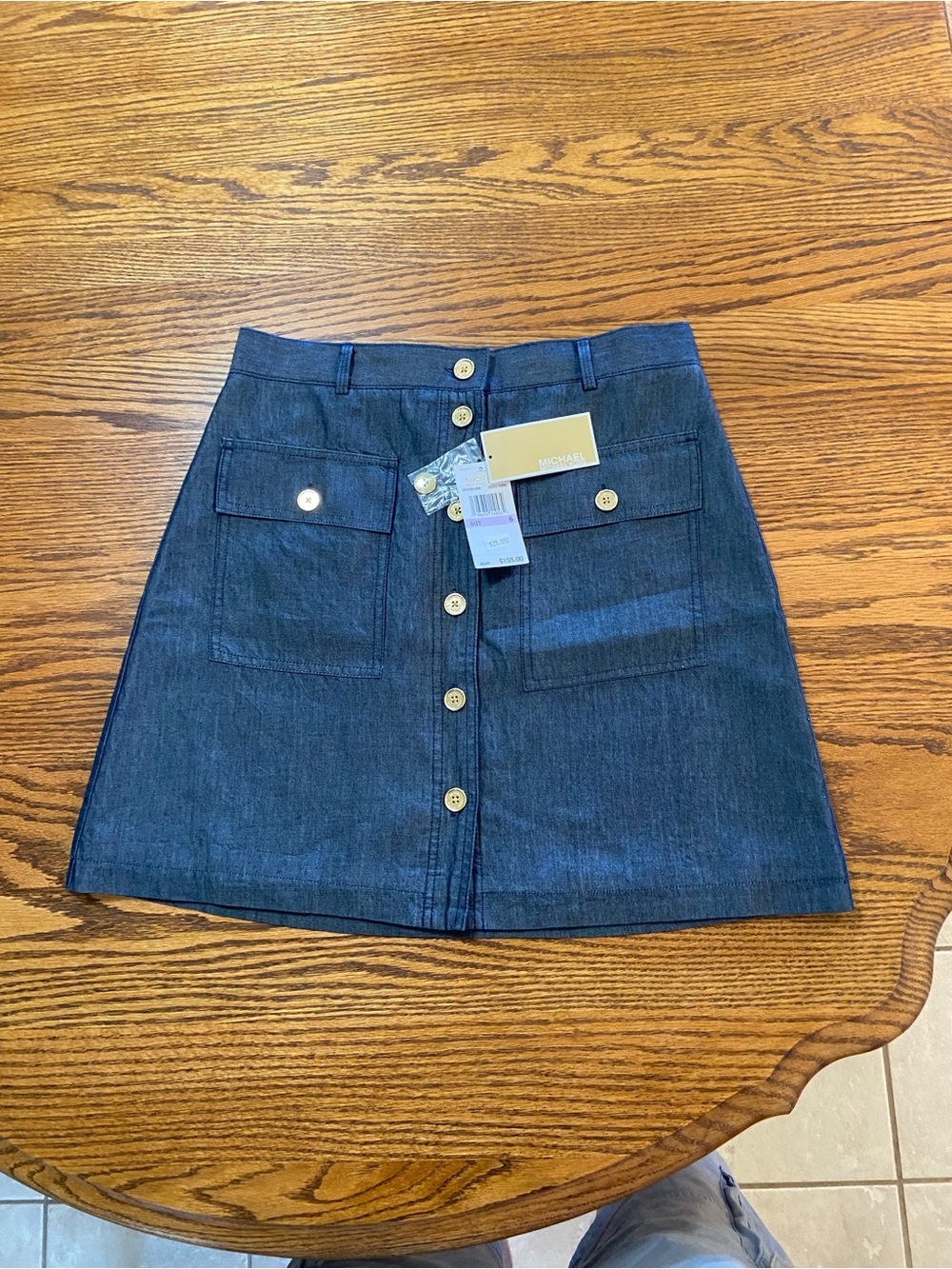 NWT Michael Kors Pocket Front Skirt Women's Sz 6 Or Sz 16 Indigo Button Closure